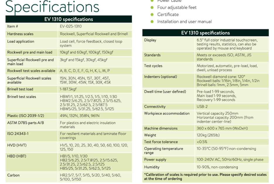 EVO1310Specs