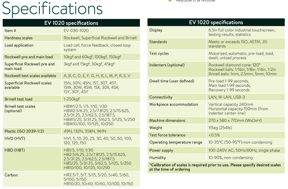 EVO1020Specs